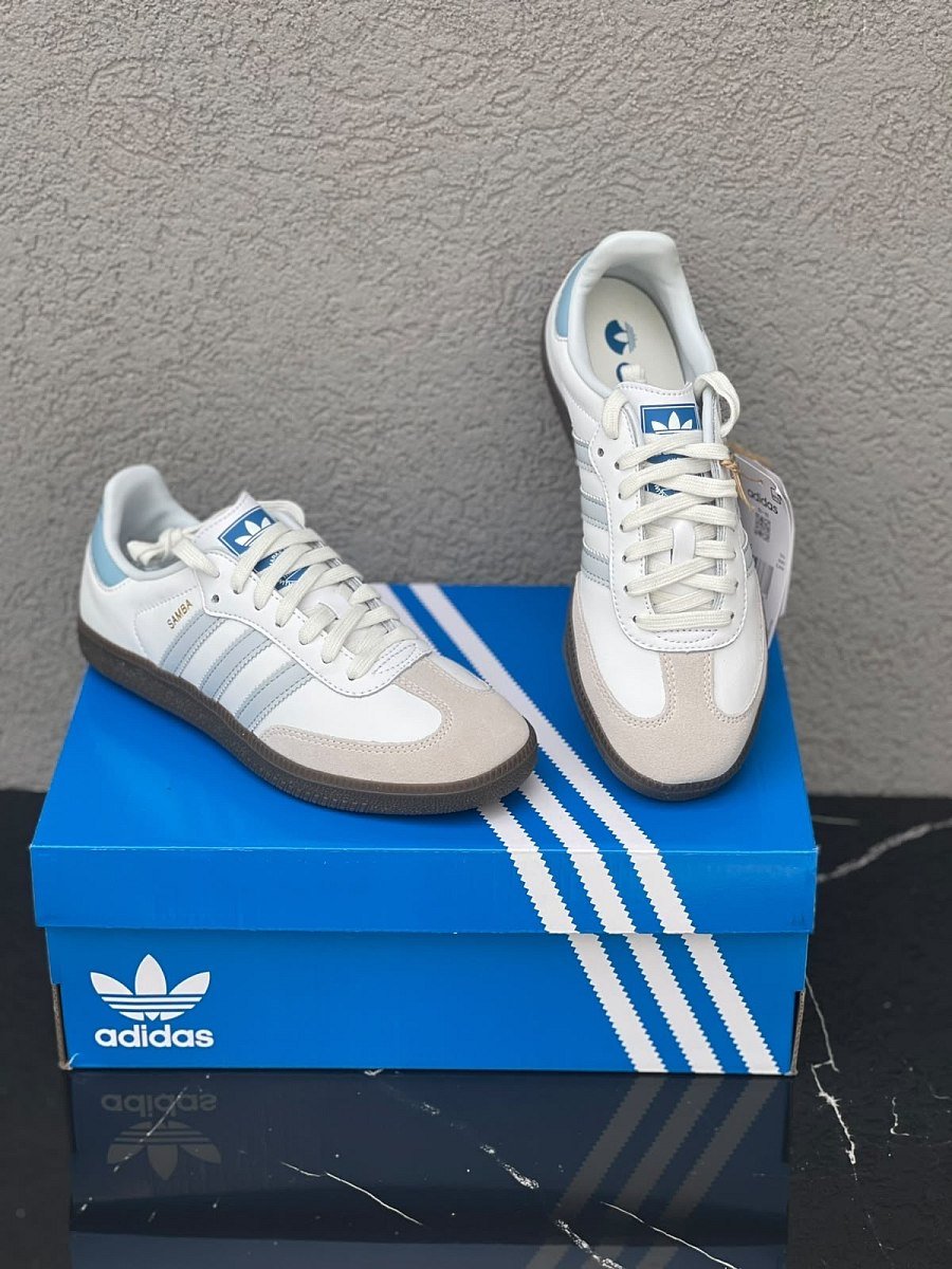 Adidas Core White/ Hali Blue/ Gum — 2