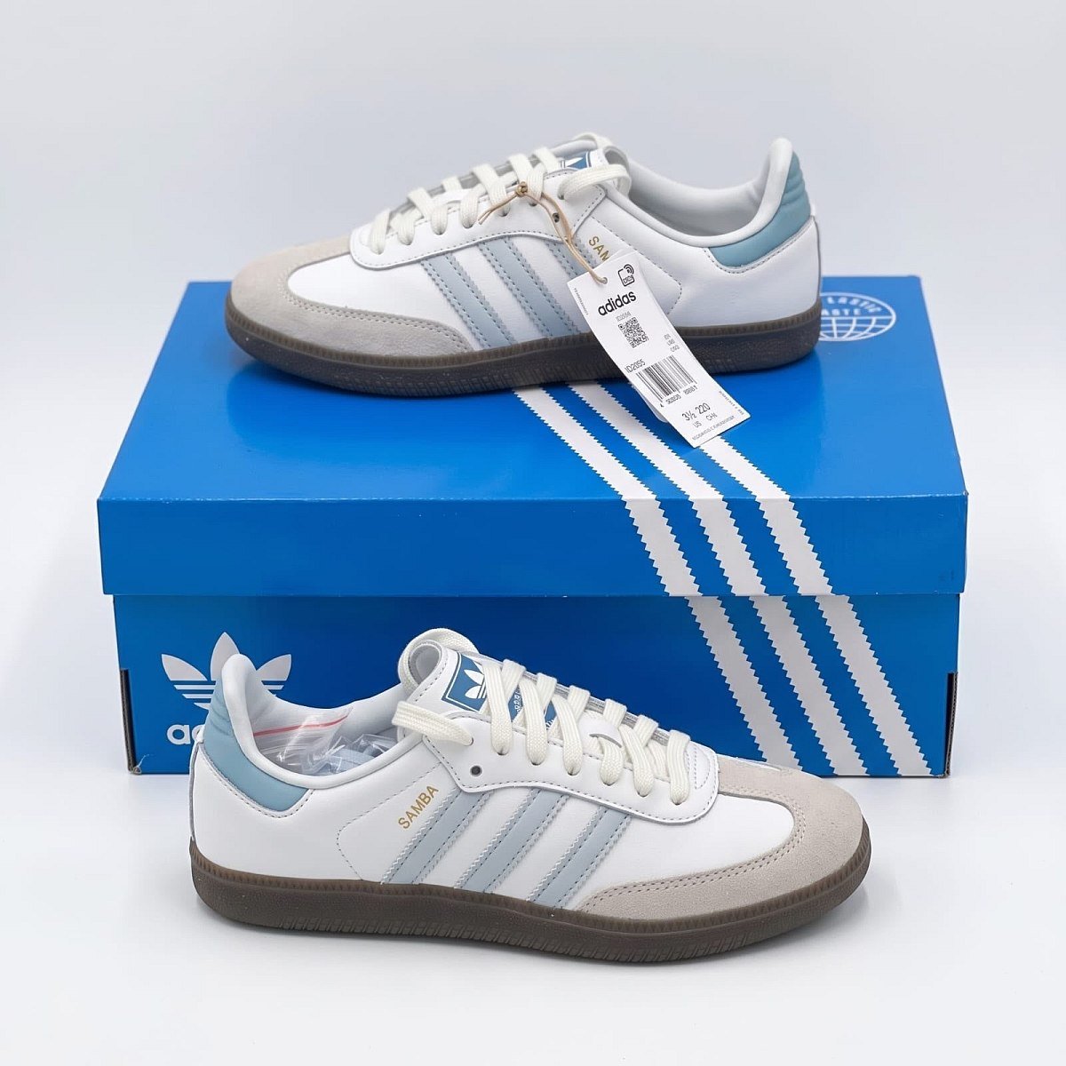 Adidas Core White/ Hali Blue/ Gum — 1