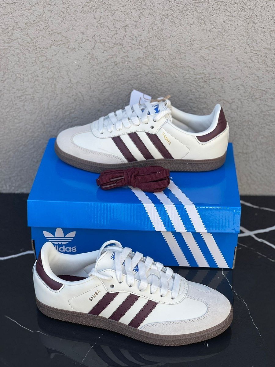 Adidas Samba Cloud White/ Maroon/Gum — 3