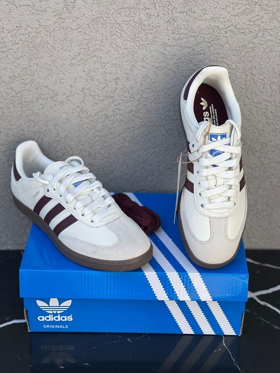 Adidas Samba Cloud White/ Maroon/Gum — 2