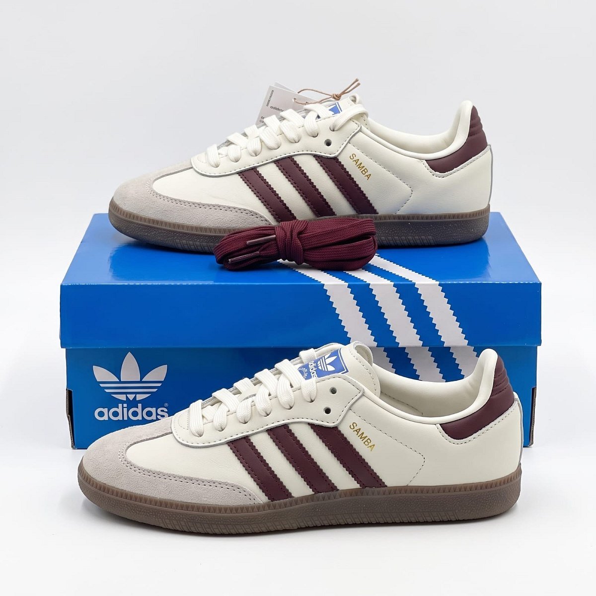 Adidas Samba Cloud White/ Maroon/Gum — 1